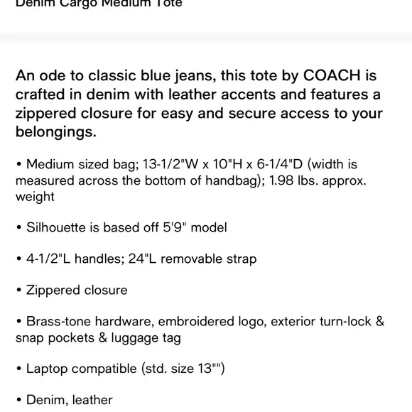 🌻NWT COACH DENIM TOTE👜MED🌻BONUS SM WALLET INCLUDED🔥🔥DENIM IS HOT🔥🔥GET HER NOW❣️ - Picture 4 of 4